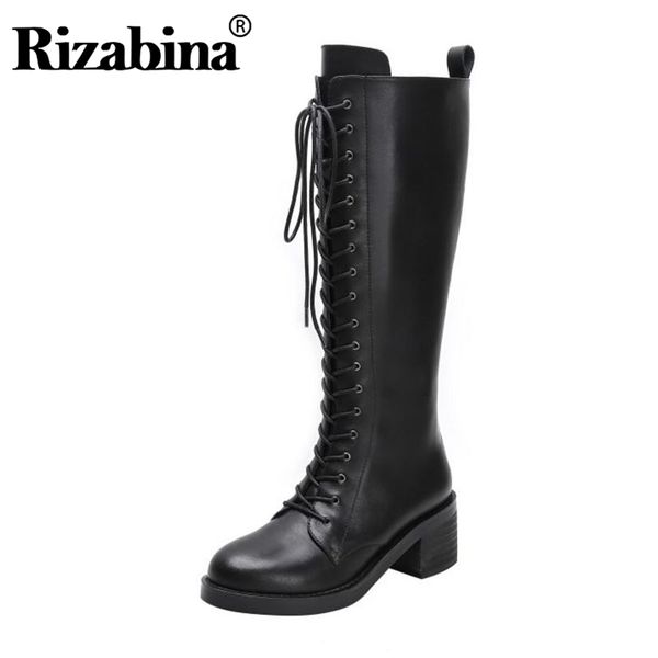 rizabina 2020 new cow leather women knee high boots side zipper cross strap square heels shoes woman knight boots size 33-42, Black
rizabina 2020 new cow leather women knee high boots side zipper cross strap square heels shoes woman knight boots size 33-42, Black