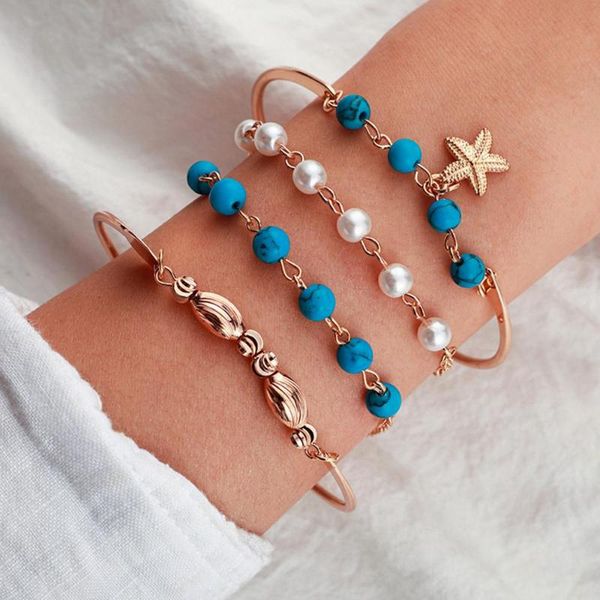 link, chain fashion bohemia pearl starfish shell stone bracelet set 4 women formal jewelry party sale y30, Black
link, chain fashion bohemia pearl starfish shell stone bracelet set 4 women formal jewelry party sale y30, Black