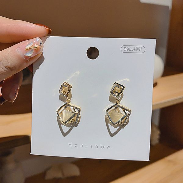 french style simple temperament rhinestones imitation opal square dangle earrings temperament fashion female jewelry accessories, Silver 
french style simple temperament rhinestones imitation opal square dangle earrings temperament fashion female jewelry accessories, Silver