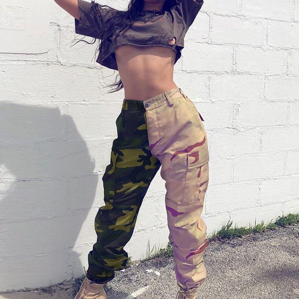 2020 New Autumn Summer Full Length Cargo Pants Two-color Poclet Green And Khaki Camouflage Full Length Women Trousers Streetwear