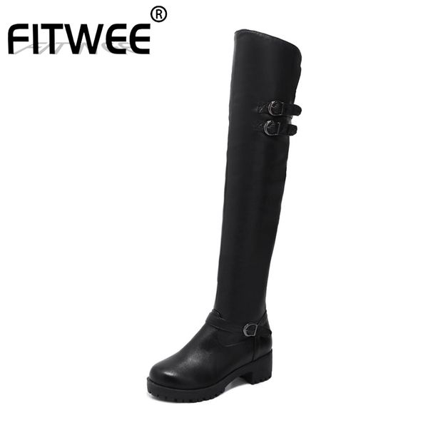 fitwee women thigh high boots zipper buckle thick heels shoes solid color round toe winter over the knee boots size 34-43, Black
fitwee women thigh high boots zipper buckle thick heels shoes solid color round toe winter over the knee boots size 34-43, Black