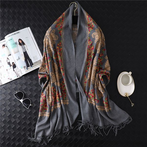 embroidery cashmere scarf winter thick warm shawl fashion tassels wild scarf female blanket 200x70cm, Blue;gray
embroidery cashmere scarf winter thick warm shawl fashion tassels wild scarf female blanket 200x70cm, Blue;gray