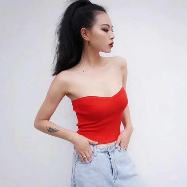 women's tanks & camis basic sweetheart neckline knitted rib bandeau top, White
women's tanks & camis basic sweetheart neckline knitted rib bandeau top, White