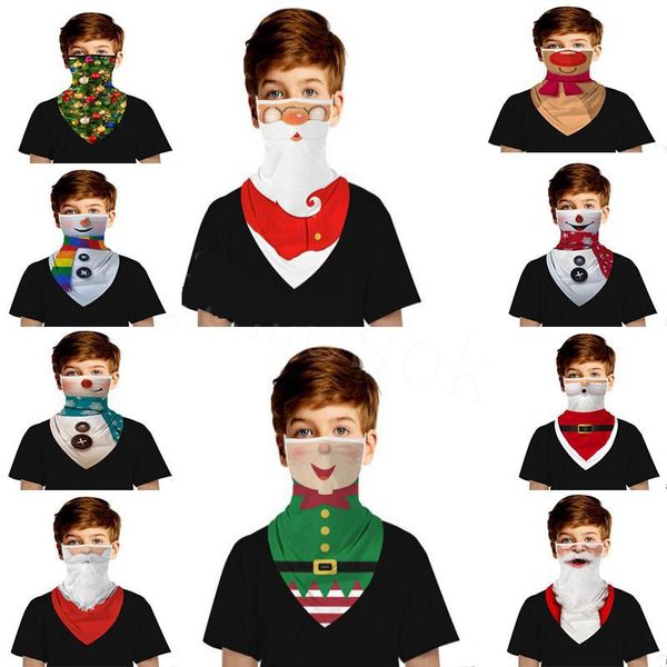 christmas 3d digital printing mask children ear triangle scarf outdoor sports protective breathable face mask party supplies iia527