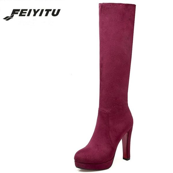 feiyitu fashion suede leather knee high long boots female high heels round toe boots women thick platform slim wine, Black
feiyitu fashion suede leather knee high long boots female high heels round toe boots women thick platform slim wine, Black