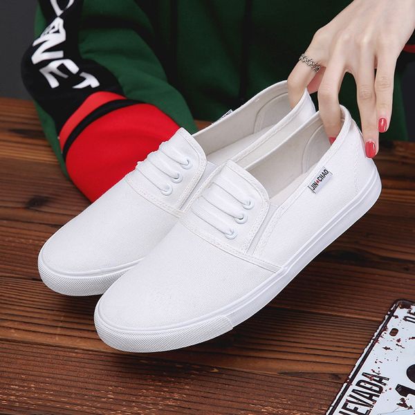 spring and autumn new one-step light and comfortable canvas shoes work shoes all-match low-casual white, Black