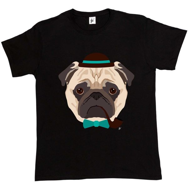 2019 men fashion mr pug with pipe bowler hat and bow tie mens t-shirt tee shirt
