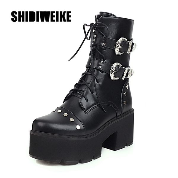 pu leather round toe high heel boots women shoes buckle rubber sole black platform shoes autumn mid-calf boots punk v162
pu leather round toe high heel boots women shoes buckle rubber sole black platform shoes autumn mid-calf boots punk v162