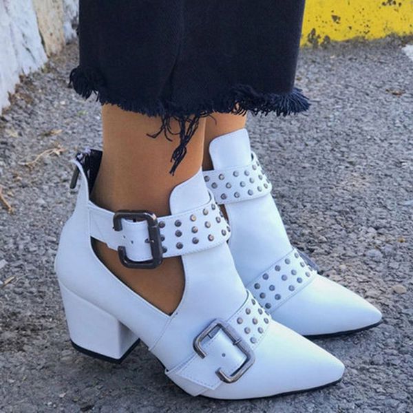 women's pointed toe leather ankle boots 2020 woman fashion autumn square heels women rivet female buckle pumps ladies zip shoes, Black
women's pointed toe leather ankle boots 2020 woman fashion autumn square heels women rivet female buckle pumps ladies zip shoes, Black