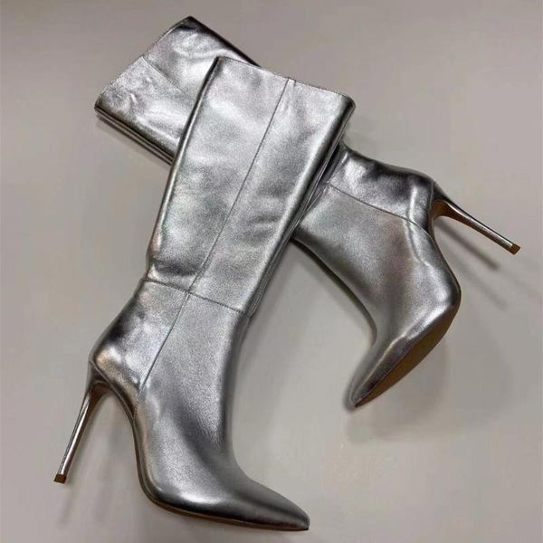 spring autumn women's leather knee boots sexy&club pointed toe high heeled silver boots eu35-42 by764, Black
spring autumn women's leather knee boots sexy&club pointed toe high heeled silver boots eu35-42 by764, Black