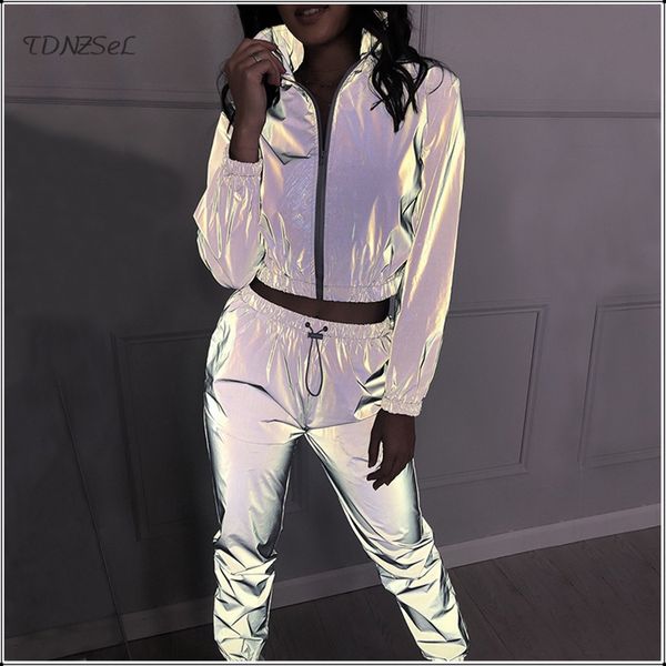 women's tracksuits casual women reflective tracksuit two piece set flashing zipper jacket crop night running pants jogger sport sets o, Gray
women's tracksuits casual women reflective tracksuit two piece set flashing zipper jacket crop night running pants jogger sport sets o, Gray