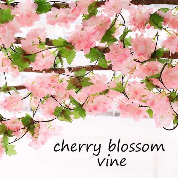 235cm fake cherry blossoms artificial flowers wall sakura vines party garland silk cherry flower rattan wedding home decoration