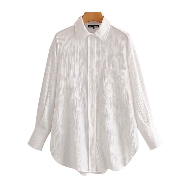 women's blouses & shirts women 2021 chic fashion office wear pockets loose vintage lapel collar long sleeve female, White
women's blouses & shirts women 2021 chic fashion office wear pockets loose vintage lapel collar long sleeve female, White