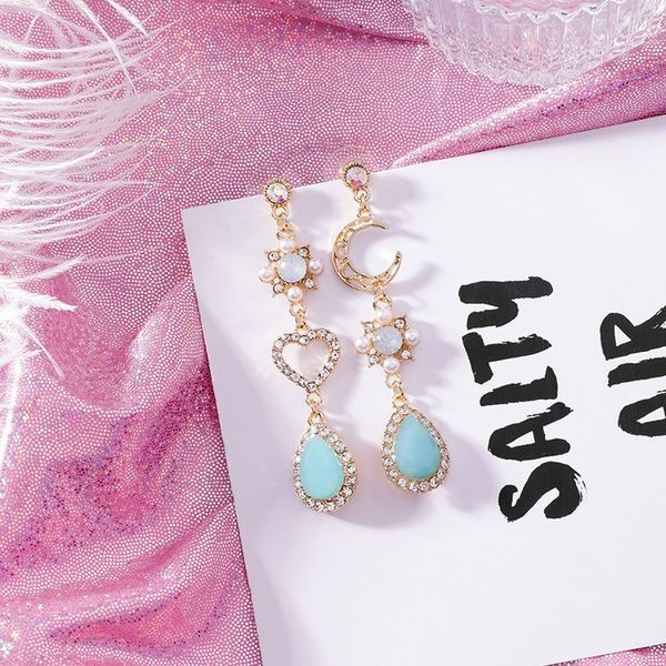 2020 new sweet asymmetry shiny rhinestone love heart moon drop earrings for women long blue crystal tassel dangle jewelry, Silver
2020 new sweet asymmetry shiny rhinestone love heart moon drop earrings for women long blue crystal tassel dangle jewelry, Silver