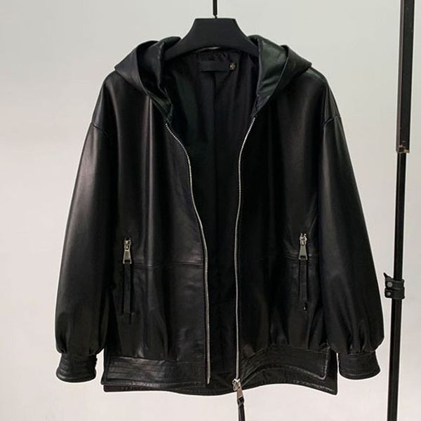 women's leather & faux spring 2021 hoodie korean edition slim sheepskin large casual baseball jacket, Black
women's leather & faux spring 2021 hoodie korean edition slim sheepskin large casual baseball jacket, Black