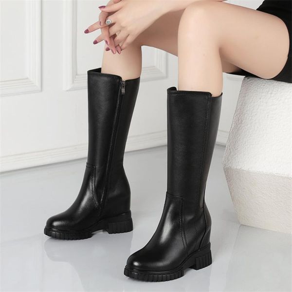 platform pumps women genuine leather high heel mid calf motorcyle boots female high round toe thigh fashion sneakers, Black
platform pumps women genuine leather high heel mid calf motorcyle boots female high round toe thigh fashion sneakers, Black
