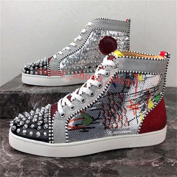 2019 men women casual shoes leather designer red bottom studded spikes fashion insider sneakers black red white high boots size34-48 
2019 men women casual shoes leather designer red bottom studded spikes fashion insider sneakers black red white high boots size34-48