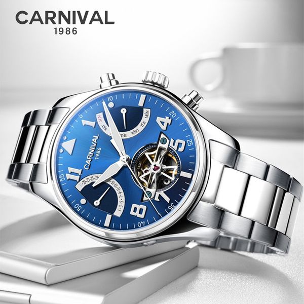 carnival tourbillon mode welle silber blau uhr leuchtende display mens automatische mechanische uhren marke luxus 2020, Slivery;brown
carnival tourbillon mode welle silber blau uhr leuchtende display mens automatische mechanische uhren marke luxus 2020, Slivery;brown