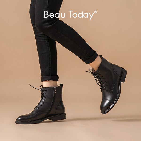 beautoday ankle boots women genuine cow leather round toe zipper lace-up fashion lady boots low heel winter shoes handmade 03611, Black
beautoday ankle boots women genuine cow leather round toe zipper lace-up fashion lady boots low heel winter shoes handmade 03611, Black