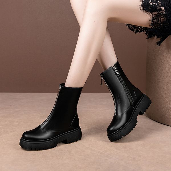 boots female ankle fashion genuine leather zipper chunky high heels platform shoes woman working party winter, Black
boots female ankle fashion genuine leather zipper chunky high heels platform shoes woman working party winter, Black