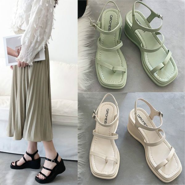 women sandals female fairy style thick soled beach summer high heel shoes classic all-match roman style woman wedge shoes, Black
women sandals female fairy style thick soled beach summer high heel shoes classic all-match roman style woman wedge shoes, Black