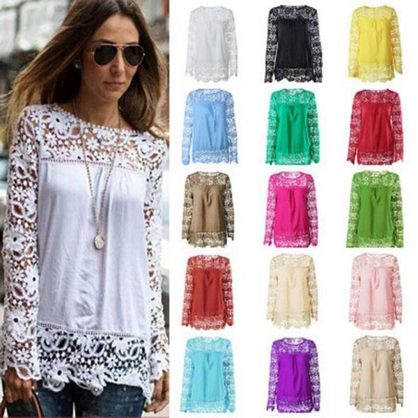 women's blouses & shirts spring autumn plus size lace women blouse long sleeve hollow out o neck chiffon, White
women's blouses & shirts spring autumn plus size lace women blouse long sleeve hollow out o neck chiffon, White