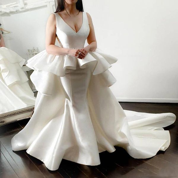 new elegant ivory mermaid prom dresses 2020 deep v neck evening gown with detachable train satin plus size formal party dress, Black
new elegant ivory mermaid prom dresses 2020 deep v neck evening gown with detachable train satin plus size formal party dress, Black