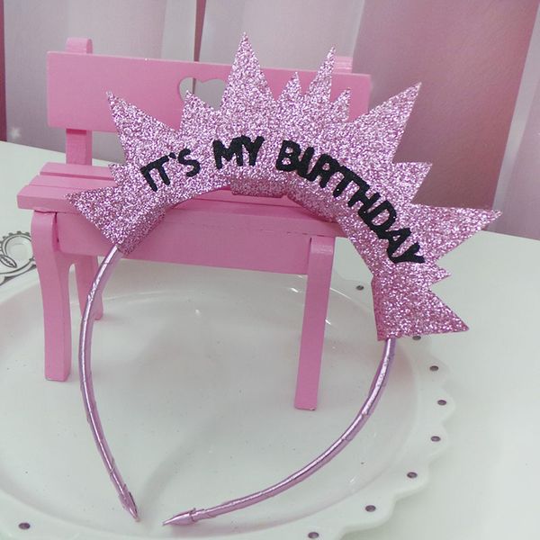 New Lady Girl Fashion Creative Happy Birthday Hairband Gold Pink Head Dress Baby Shower Decoration Party Supplies
