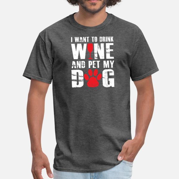 dog lovers gifts, dog and wine shirt, wine lovers t shirt men printing 100% cotton crew neck slim fitness casual spring pattern shirt