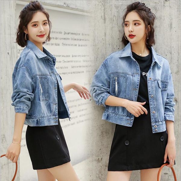 spring and autumn denim jacket women short-height short jeans coat girl's korean-style loose-fit cool college style t122554, Black;brown
spring and autumn denim jacket women short-height short jeans coat girl's korean-style loose-fit cool college style t122554, Black;brown