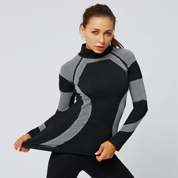 women high collar yoga t shirt quick dry printed workout running seamless long sleeve fitness sport t-shirt gym clothing, White;black
women high collar yoga t shirt quick dry printed workout running seamless long sleeve fitness sport t-shirt gym clothing, White;black