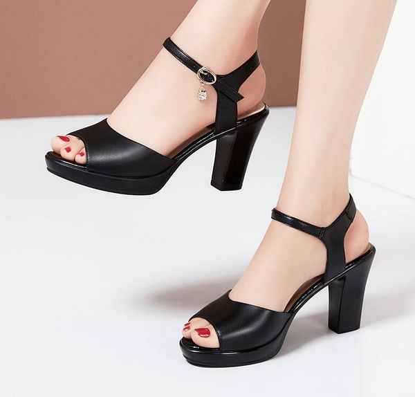 white high-heel model runway sandals women thick with new versatile mother leather middle heel middle-aged women shoes summer, Black
white high-heel model runway sandals women thick with new versatile mother leather middle heel middle-aged women shoes summer, Black