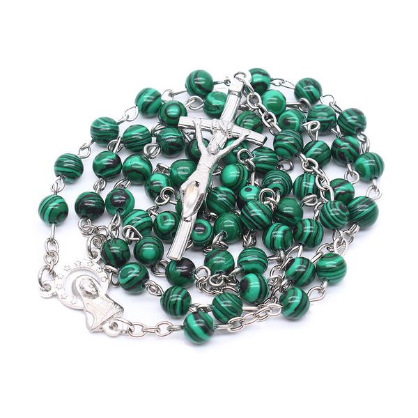 christ catholic high-end malachite natural stone jesus rosary cross necklace christian accessories christmas gift, Silver
christ catholic high-end malachite natural stone jesus rosary cross necklace christian accessories christmas gift, Silver