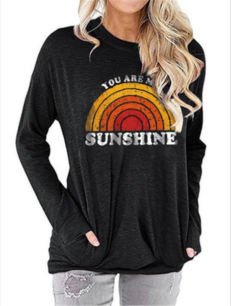 european and american style long-sleeved t-shirt women you are my sunshine letter print loose sweater, Black
european and american style long-sleeved t-shirt women you are my sunshine letter print loose sweater, Black