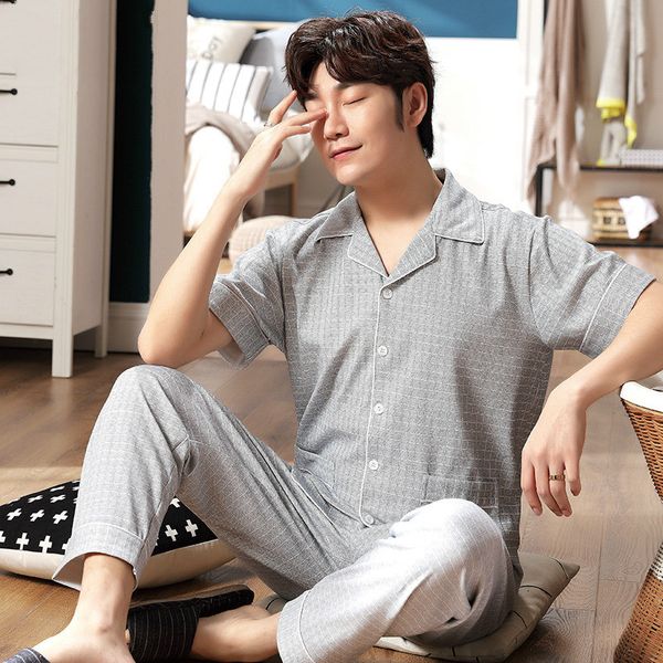 men's sleepwear summer pajamas cotton short-sleeved trousers cardigan loose lapel home service suit, Black;brown
men's sleepwear summer pajamas cotton short-sleeved trousers cardigan loose lapel home service suit, Black;brown