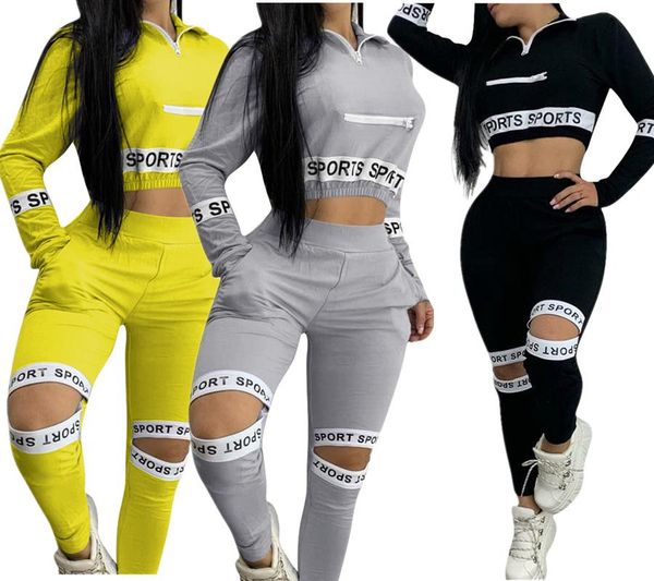 2020 autumn women sports suit style letter print crop & hollow out trousers fashion two piece set, Gray 
2020 autumn women sports suit style letter print crop & hollow out trousers fashion two piece set, Gray
