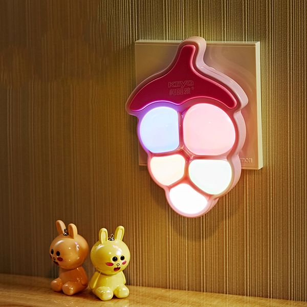 Design Cute Led Night Light Auto Light Sensor Control Grape Shaped Wall Socket Night Lamp For Baby Kids Bedroom Us Eu Plug