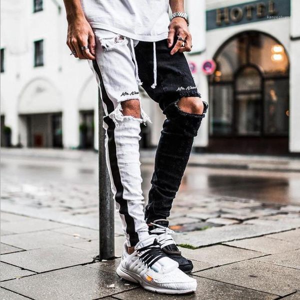 high street knee holes mens biker pencil pants ripped black white patchwork tousers mens designer jeans, Blue
high street knee holes mens biker pencil pants ripped black white patchwork tousers mens designer jeans, Blue