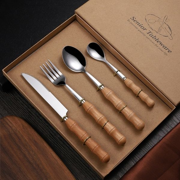 wooden handle cutlery set stainless steel spoon knife fork bamboo shape flatware wood picnic travel portable kitchen supplies gift box
wooden handle cutlery set stainless steel spoon knife fork bamboo shape flatware wood picnic travel portable kitchen supplies gift box