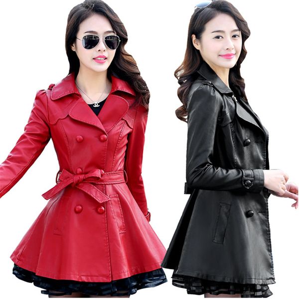 2020 new spring autumn pu leather jacket plus size 5xl fashion belt slim women overcoat plus velvet thick leather coat black red
2020 new spring autumn pu leather jacket plus size 5xl fashion belt slim women overcoat plus velvet thick leather coat black red