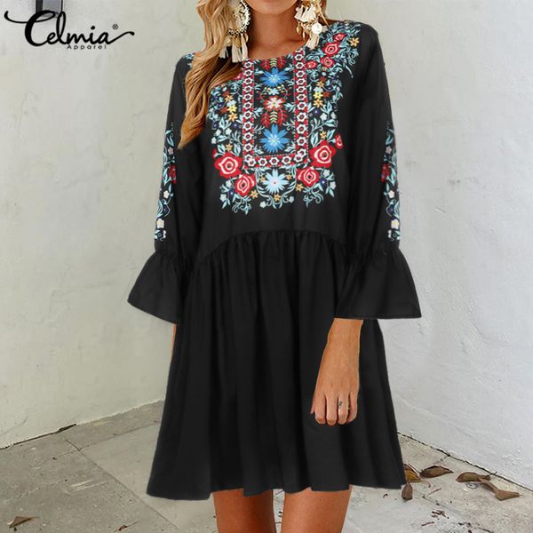 celmia 2020 summer women fashion pleated shirt dress casual floral printed loose flare sleeve mini dress oversized vestidos, Black;gray
celmia 2020 summer women fashion pleated shirt dress casual floral printed loose flare sleeve mini dress oversized vestidos, Black;gray