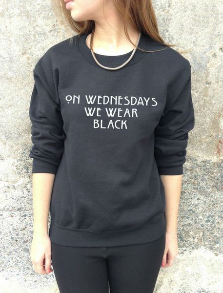 on wednesdays we wear black letters print women sweatshirt jumper cotton casual hoody for lady hipster whtie black bz203-21