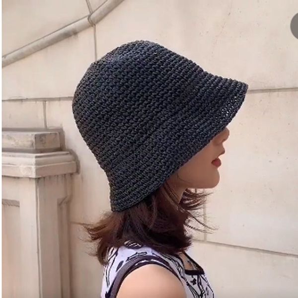 japanese straw hat women hand-knitted crochet bucket cap female summer breathable mesh fisherman hat beach shade foldable, Blue;gray