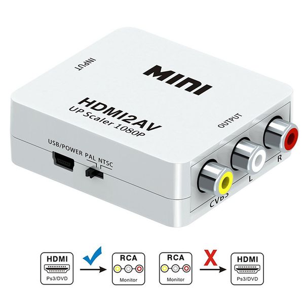 hd 1080p hdmi2av video converter box hdmi to rca av/cvsb l/r video support ntsc pal output hdmi to av adapter
hd 1080p hdmi2av video converter box hdmi to rca av/cvsb l/r video support ntsc pal output hdmi to av adapter