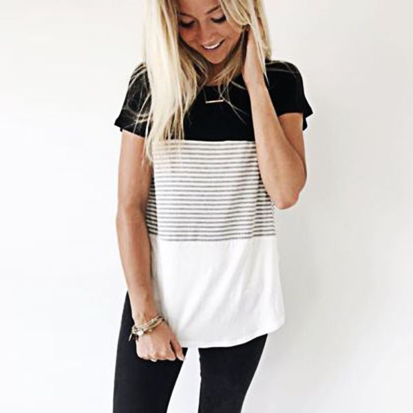 e-baihui 2021 european and american style striped casual round neck t-shirt, new pullover color block yf1785, White
e-baihui 2021 european and american style striped casual round neck t-shirt, new pullover color block yf1785, White
