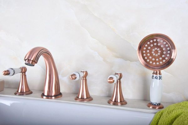 antique red copper brass widespread deck-mounted tub 5 holes three handles bathroom tub sink basin faucet tap hand spray mtf193
antique red copper brass widespread deck-mounted tub 5 holes three handles bathroom tub sink basin faucet tap hand spray mtf193