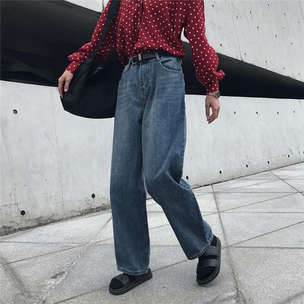 women's jeans denim 2021 fashion autumn high-waist straight loose wild trousers korean thin wide-leg harem pants, Blue 
women's jeans denim 2021 fashion autumn high-waist straight loose wild trousers korean thin wide-leg harem pants, Blue