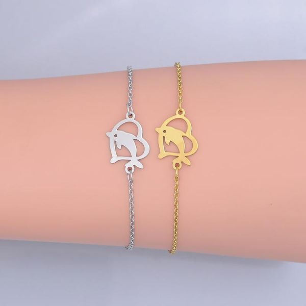 link, chain 100% stainless steel dainty heart love dolphin charm bracelet for women wholesale drop factory sale super quality, Black
link, chain 100% stainless steel dainty heart love dolphin charm bracelet for women wholesale drop factory sale super quality, Black
