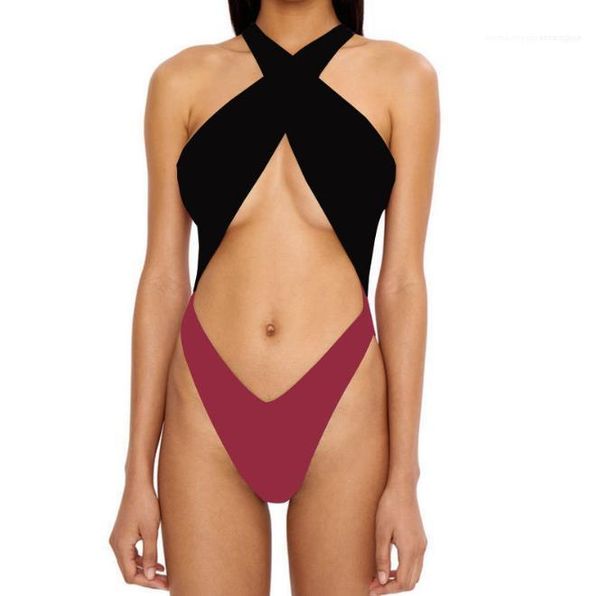 one piece swimsuits fashion high waist swimwear halter front cross womens bikini backless contrast color, White;black
one piece swimsuits fashion high waist swimwear halter front cross womens bikini backless contrast color, White;black