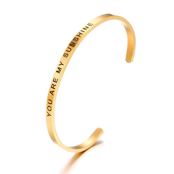 you are my sunshine 4mm width stainless steel round cuff bangles for women men inspirational quote lettering bracelets gifts, Black
you are my sunshine 4mm width stainless steel round cuff bangles for women men inspirational quote lettering bracelets gifts, Black